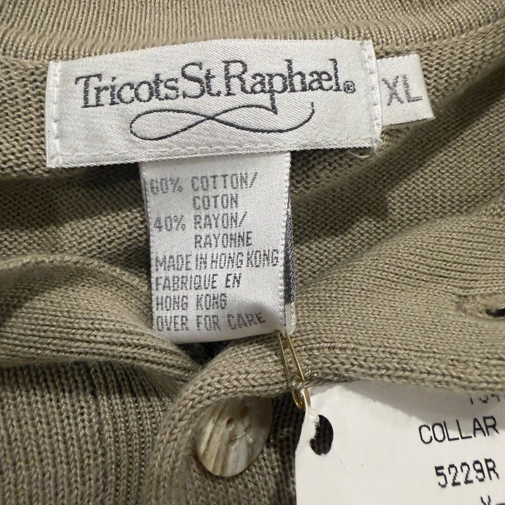 Vintage NWT Tricots St Raphael TricoLux Polo Sweater XL Tan Khaki 100% Cotton